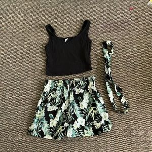 Summer floral matching set from shein with hair tie size 14 years old, new